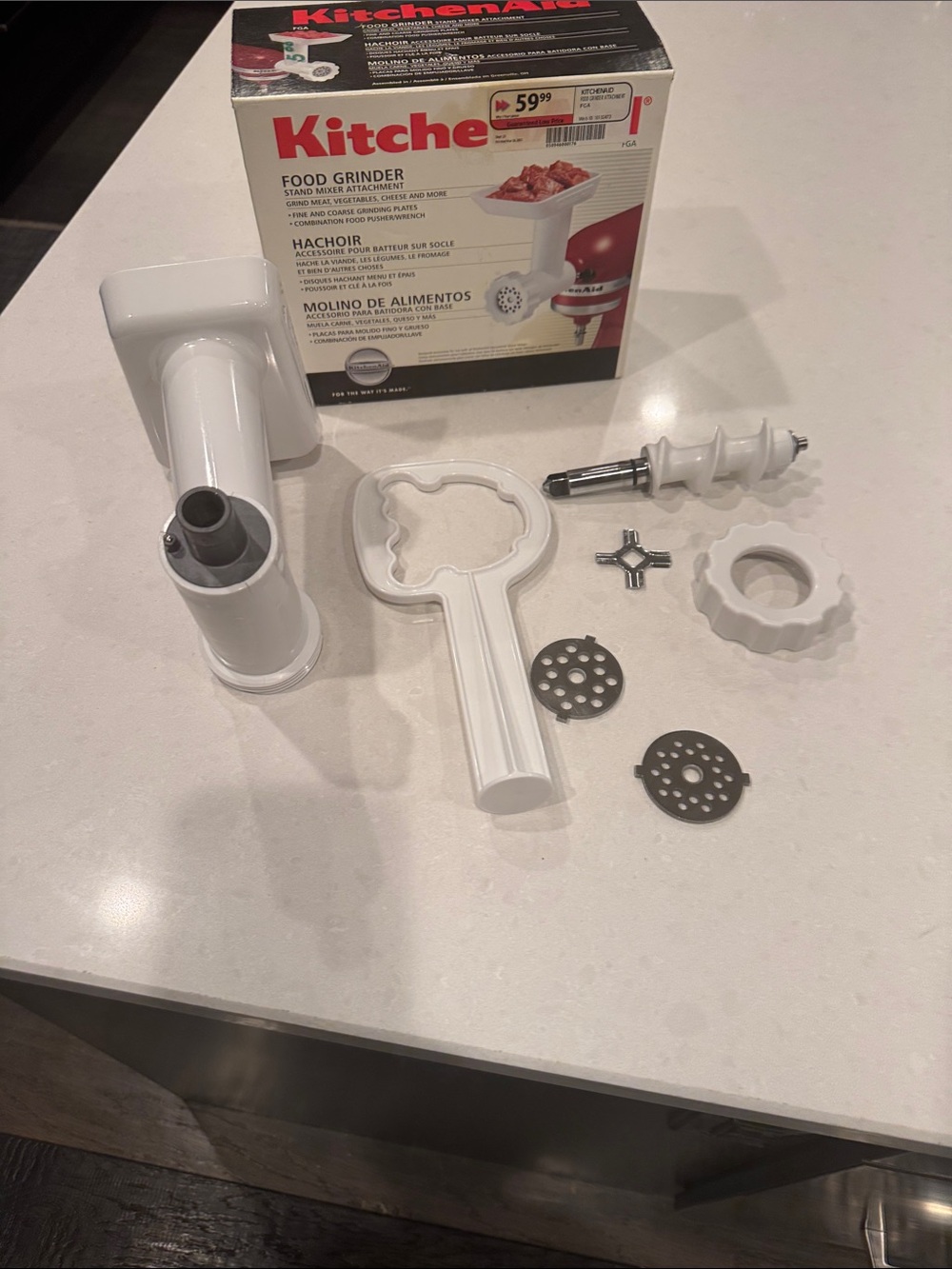 KitchenAid White Food Grinder Attachment with Plates and Auger